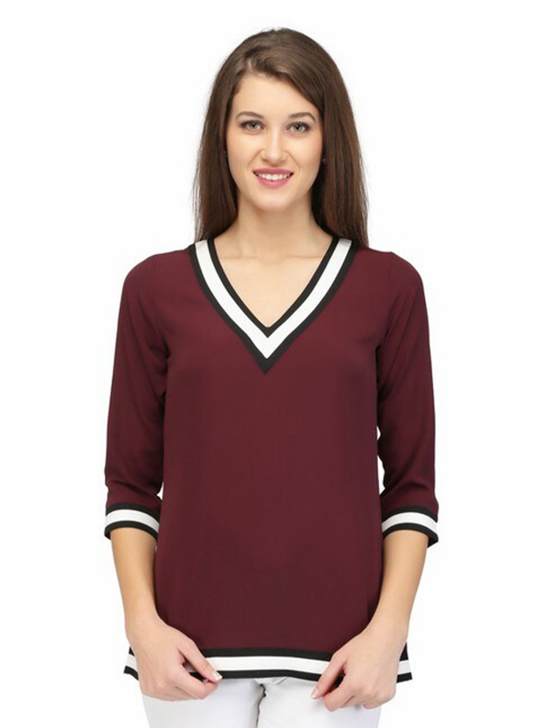

Karmic Vision V Neck Crepe Top, Brown