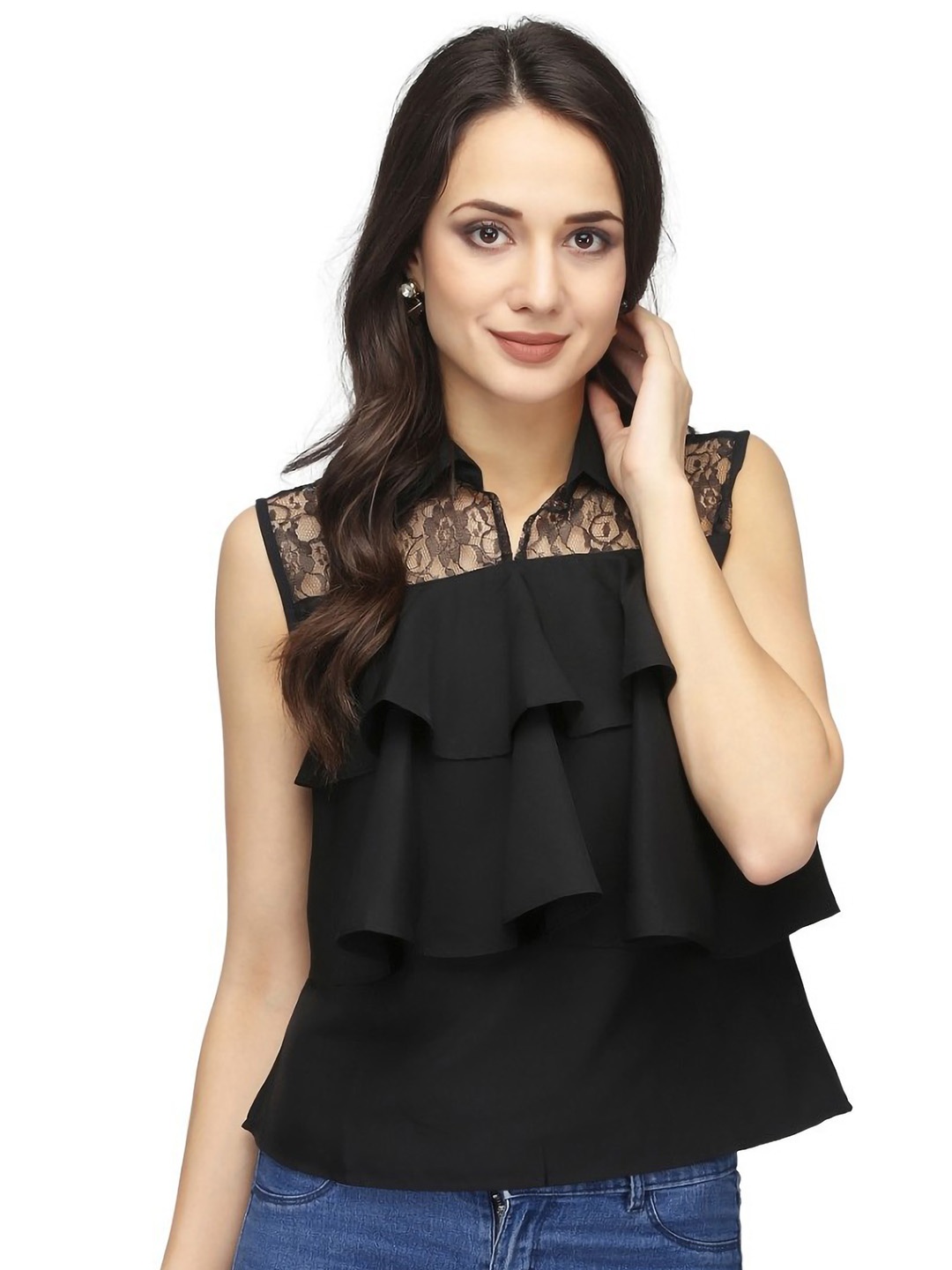 

Karmic Vision Crepe High-Low Top, Black