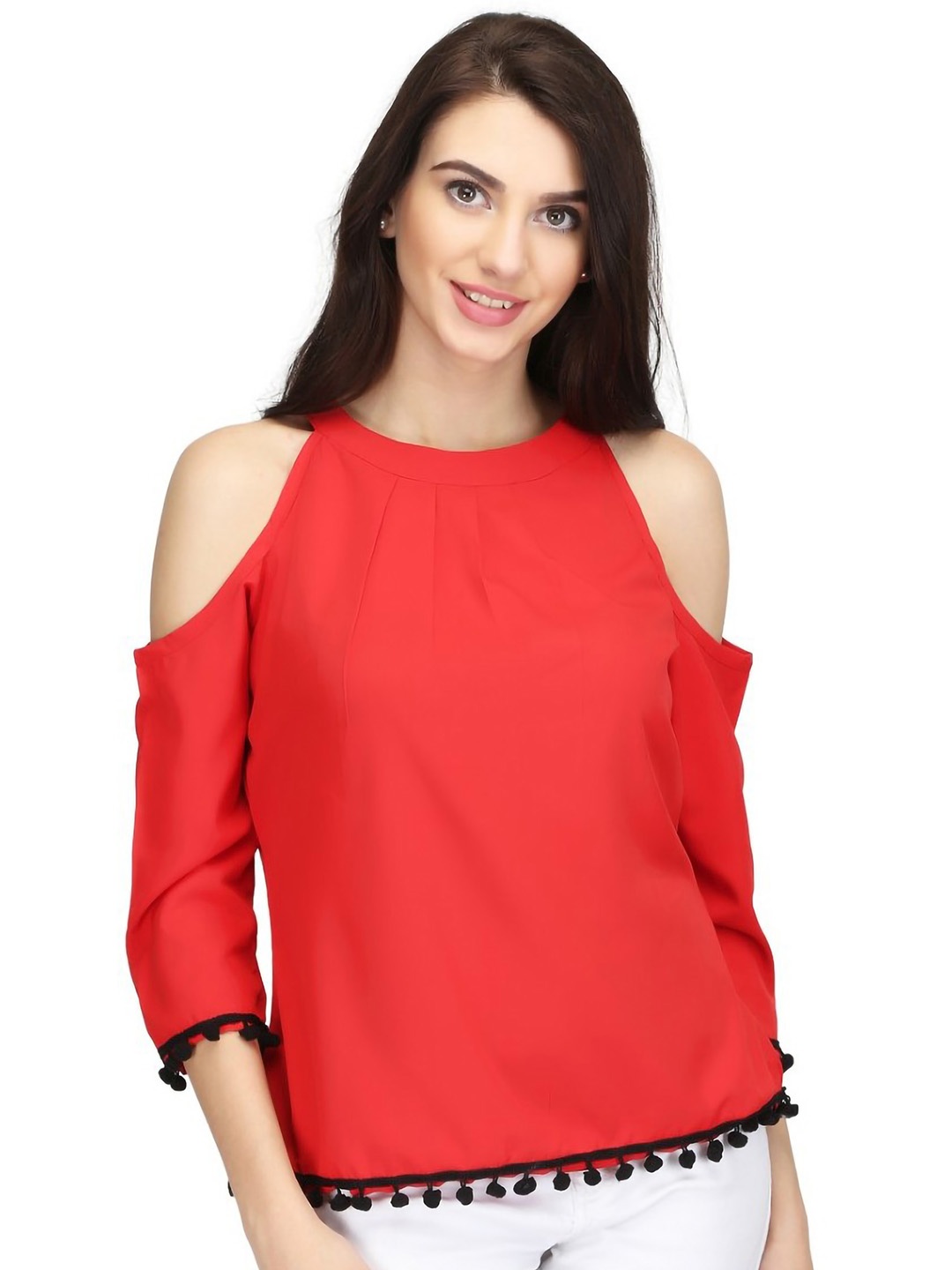 

Karmic Vision Cold-Shoulder Crepe Top, Red