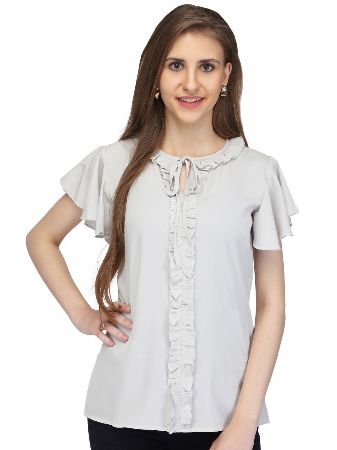 

Karmic Vision Flutter Sleeve Crepe Top, White