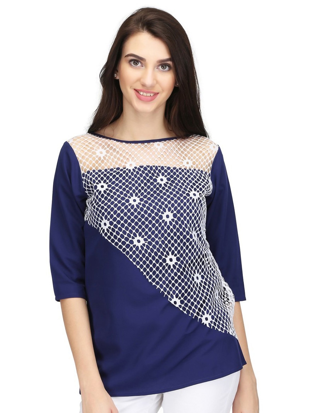 

Karmic Vision Geometric Print Crepe Top, Blue