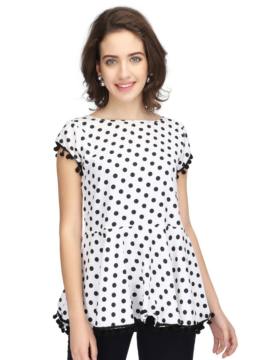 

Karmic Vision Polka Dot Print Crepe Peplum Top, Multi