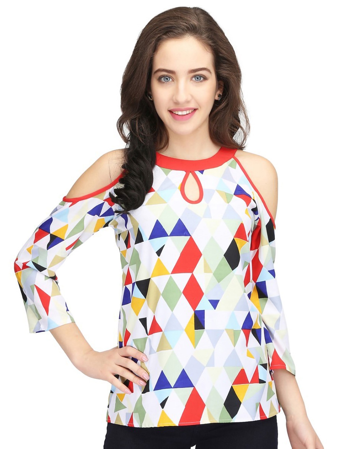 

Karmic Vision Geometric Print Cold-Shoulder Crepe Top, Multi