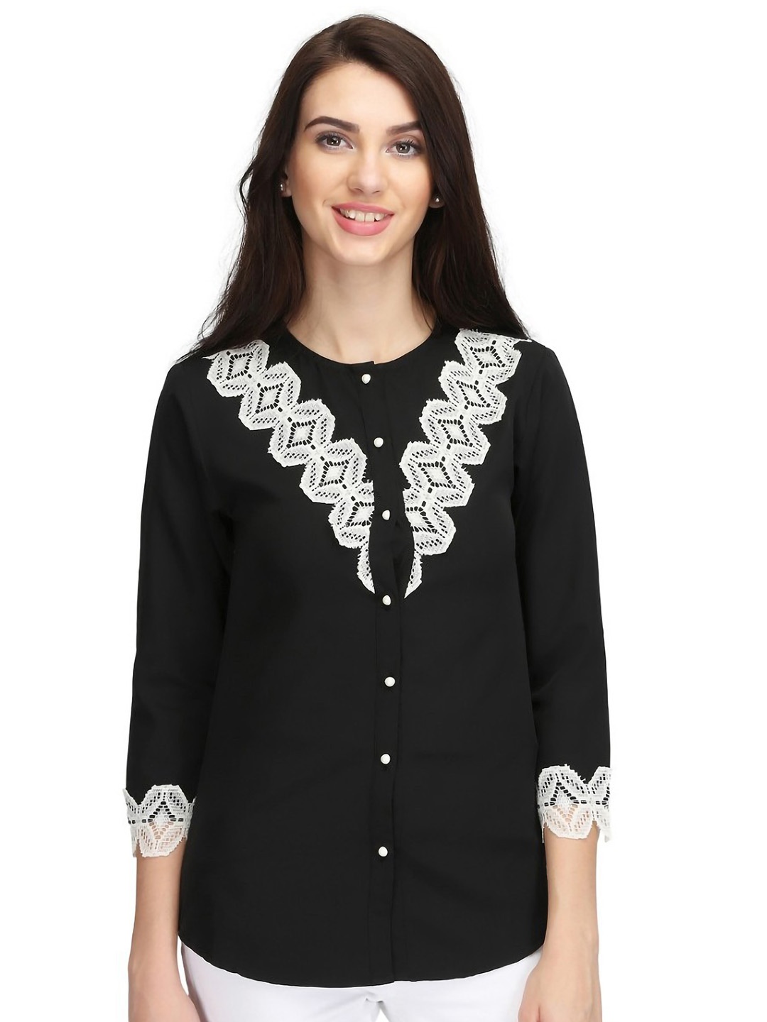 

Karmic Vision Floral Crepe Shirt Style Top, Black