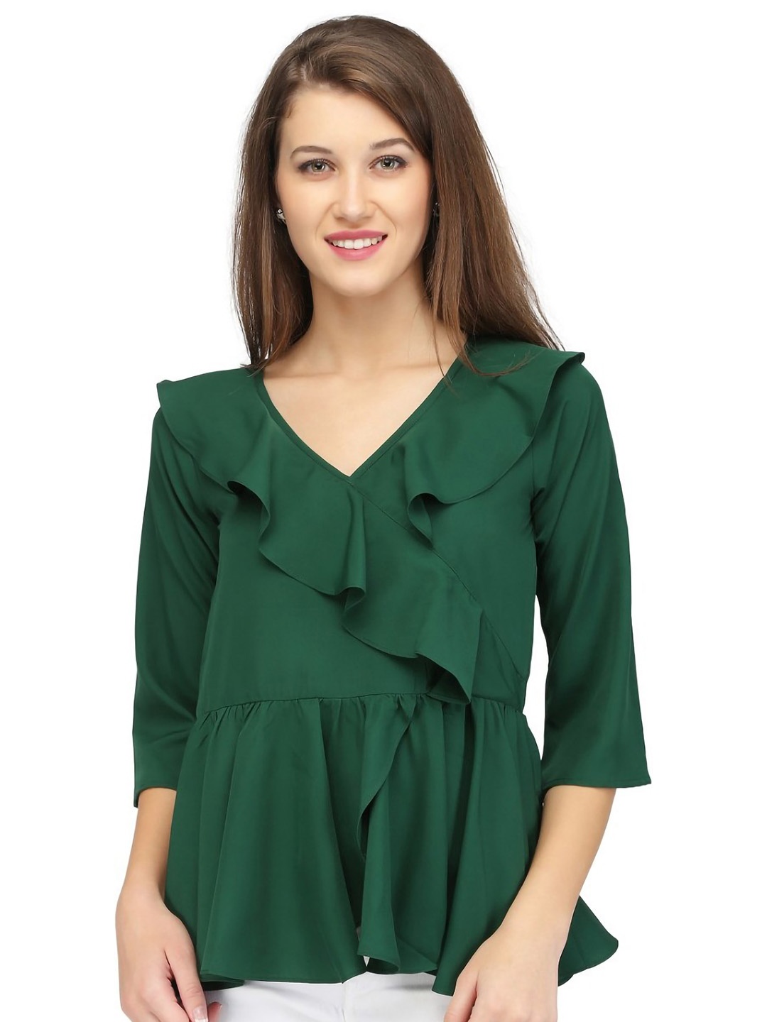 

Karmic Vision Crepe Peplum Top, Green