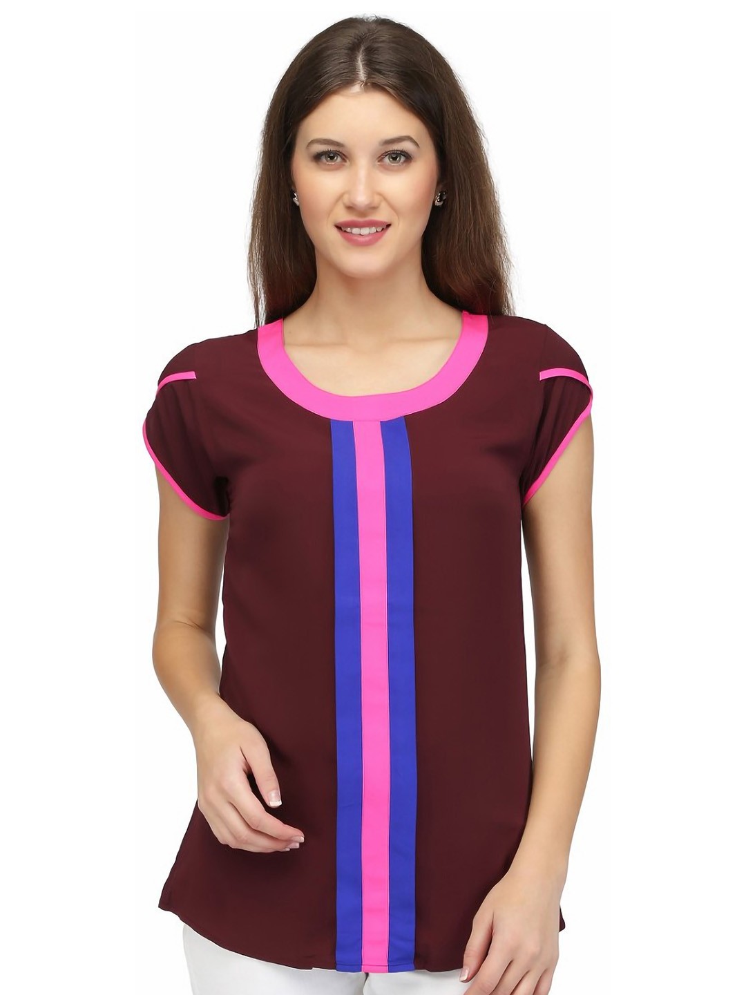 

Karmic Vision Striped Crepe Top, Brown