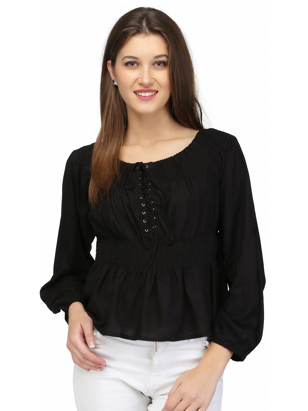 

Karmic Vision Crepe Styled Back Top, Black