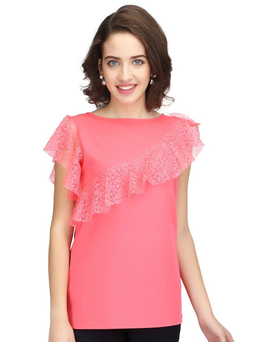 

Karmic Vision Flutter Sleeve Crepe Top, Red