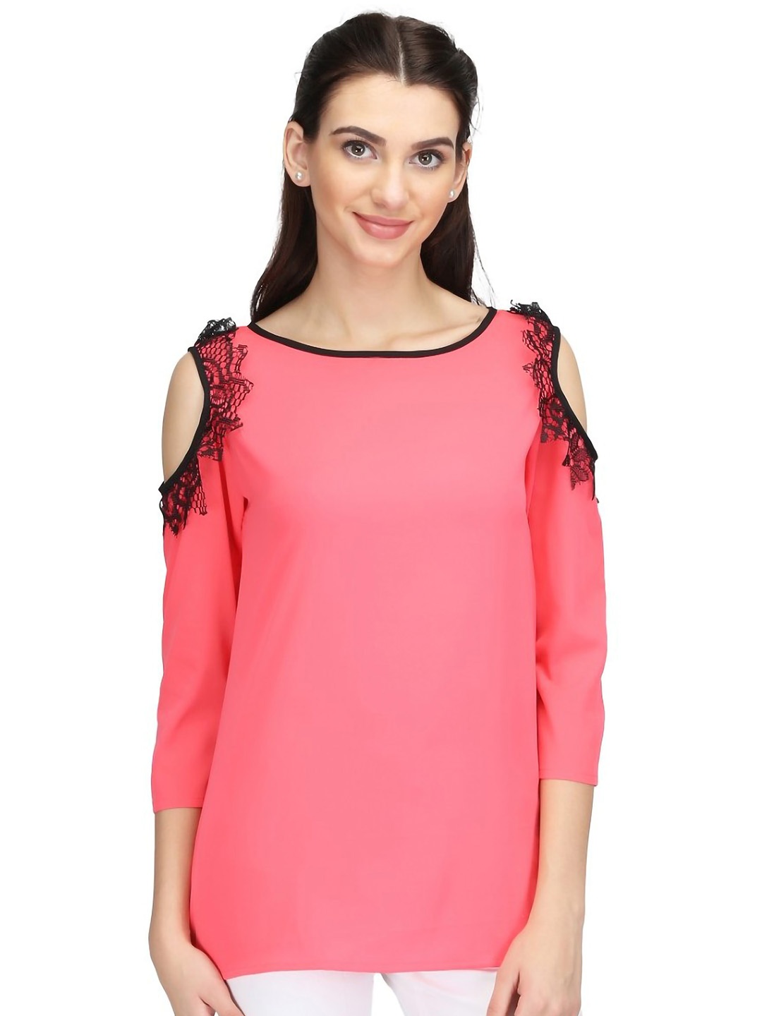 

Karmic Vision Cold-Shoulder Crepe Top, Red