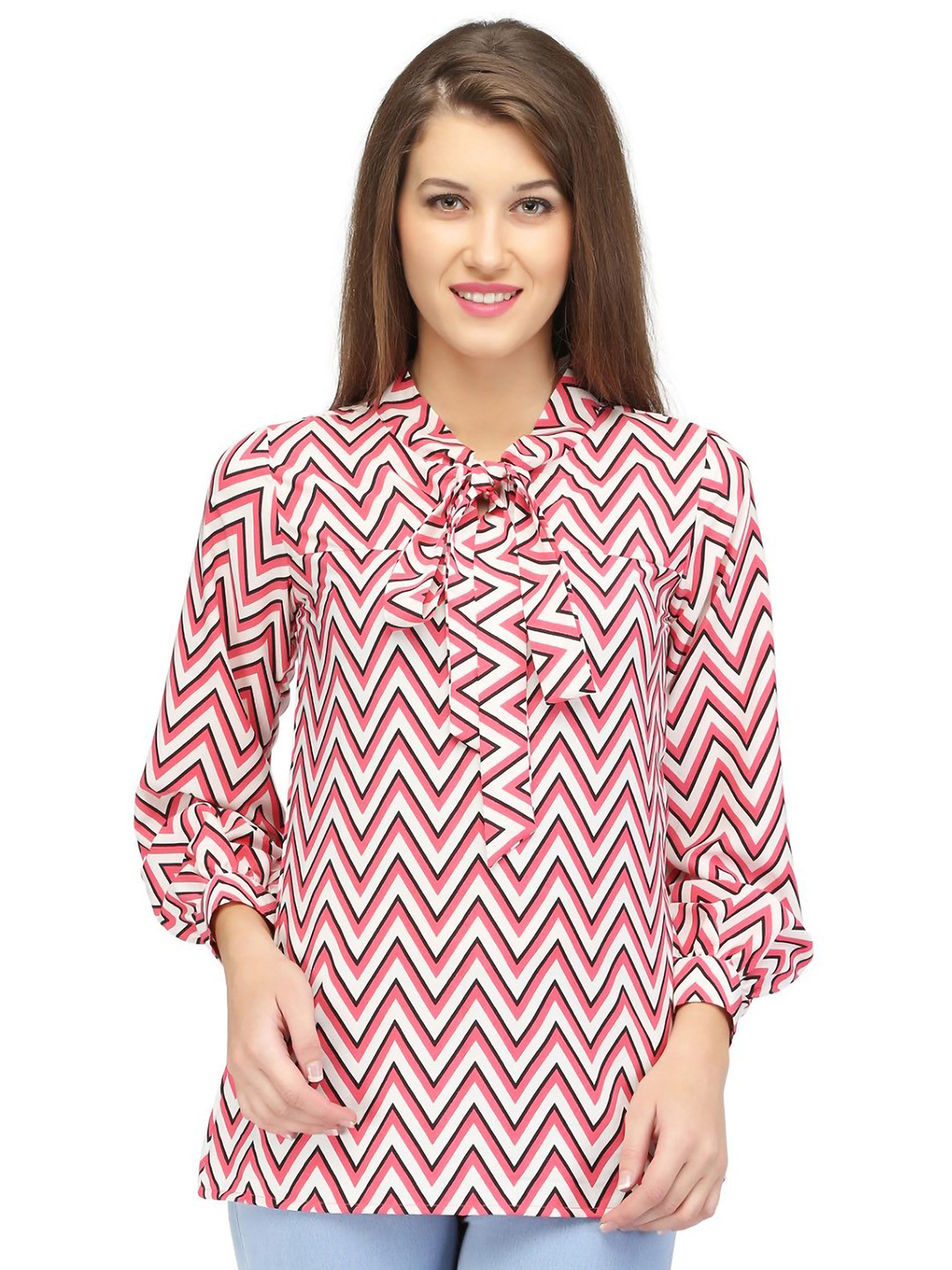 

Karmic Vision Geometric Print Crepe Shirt Style Top, Multi