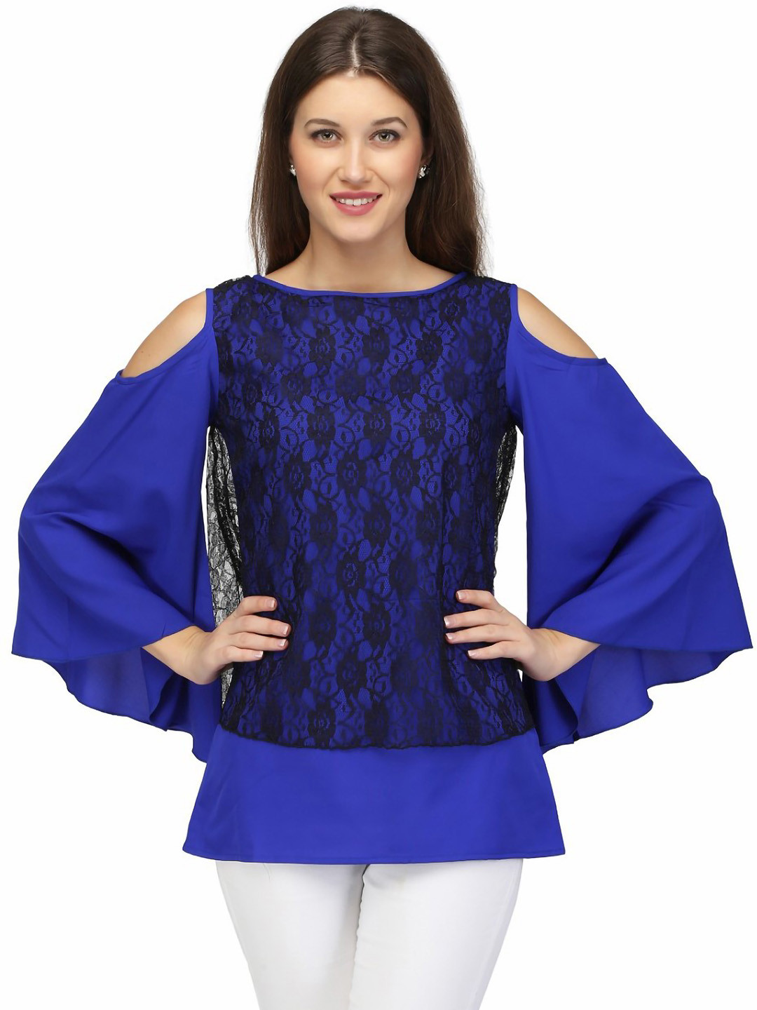 

Karmic Vision Cold-Shoulder Crepe Top, Blue