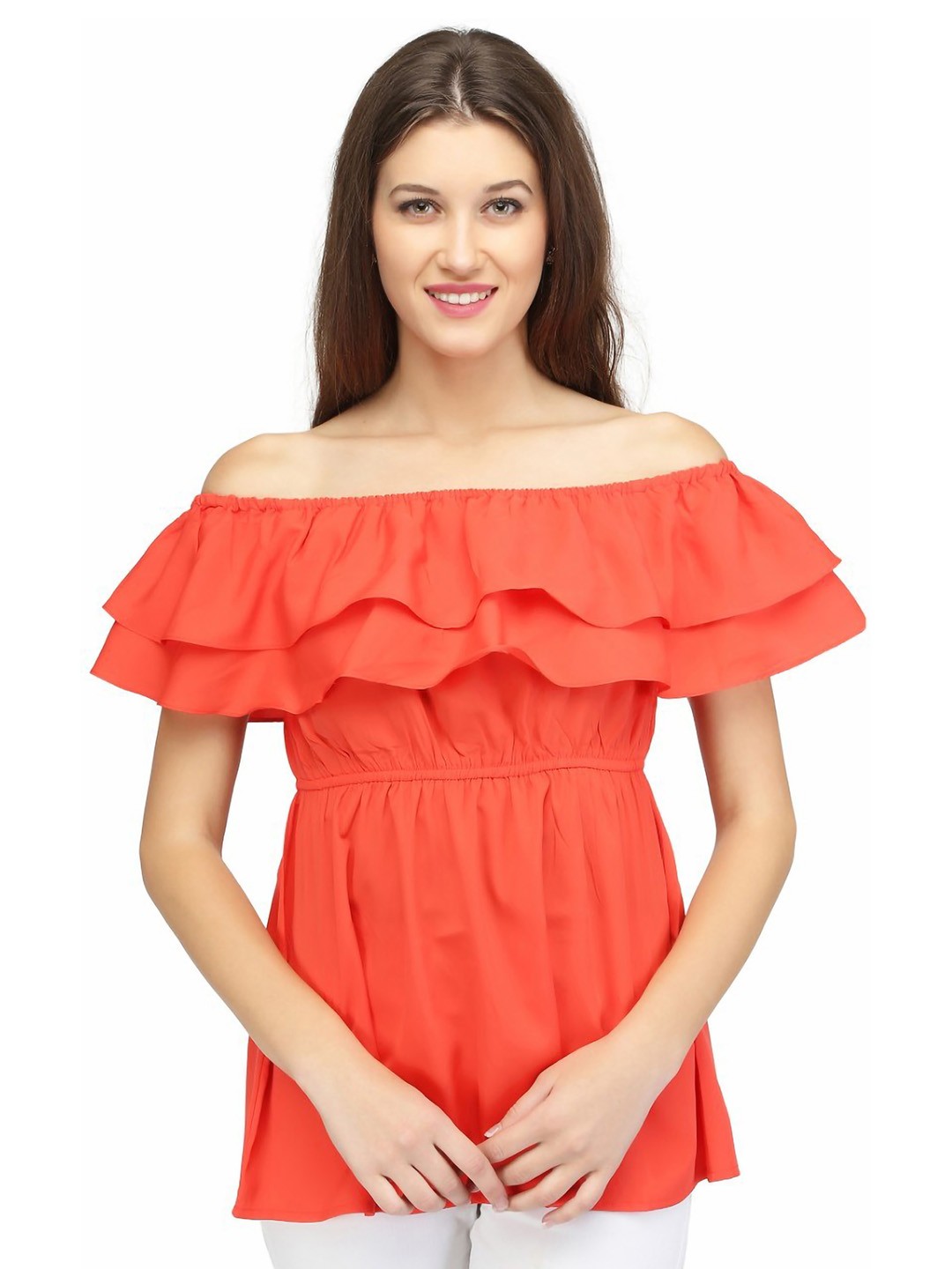 

Karmic Vision Off-Shoulder Crepe Bardot Top, Red