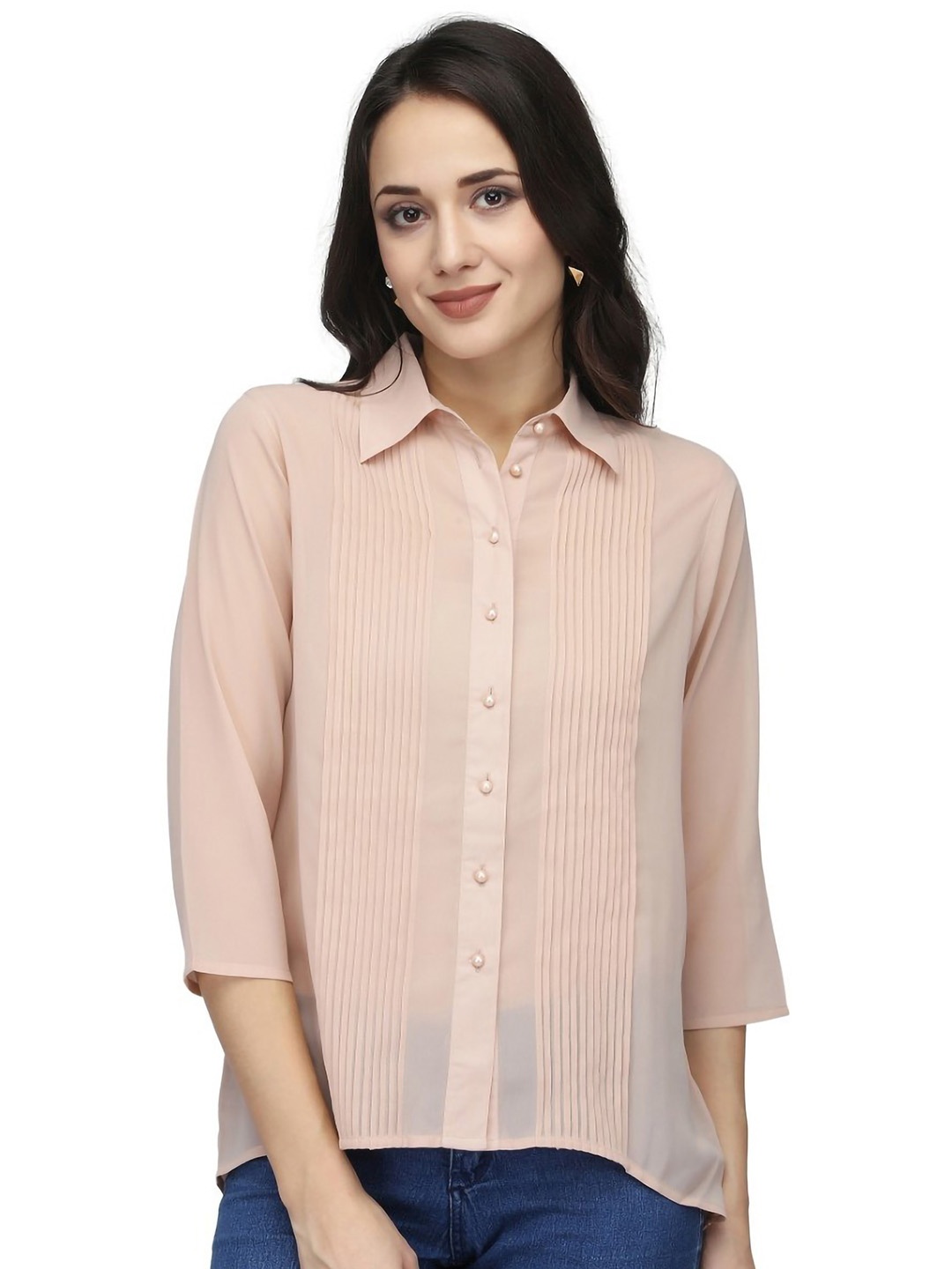 

Karmic Vision Crepe Shirt Style Top, Beige