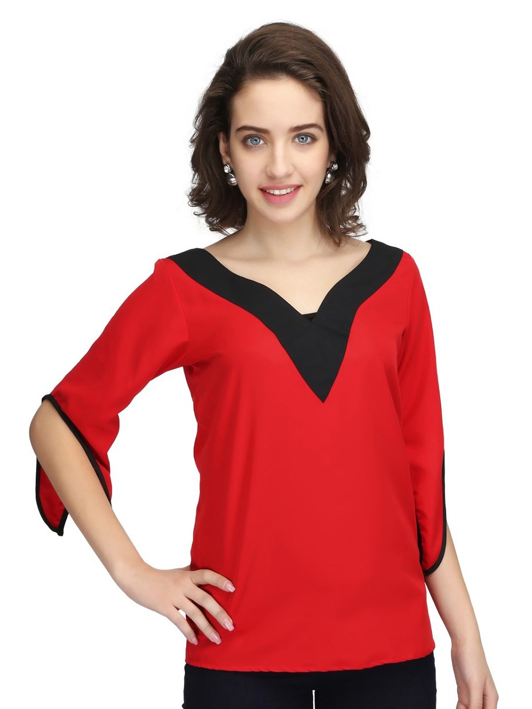 

Karmic Vision Colourblocked Crepe Top, Red