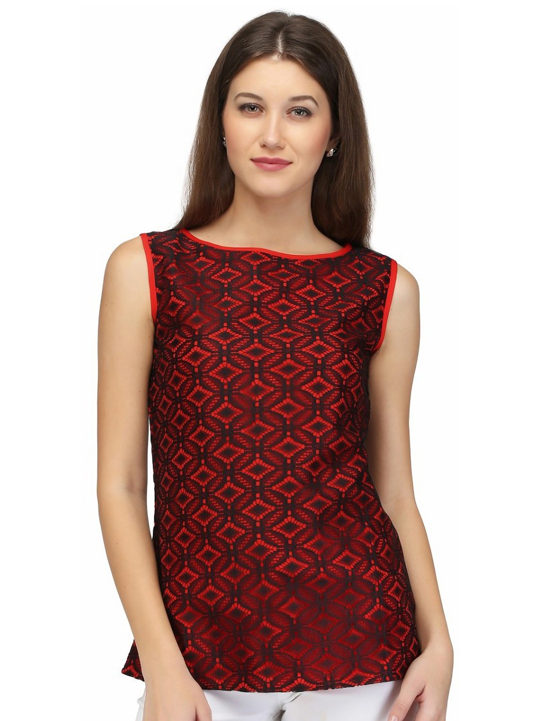 

Karmic Vision Print Crepe Top, Red