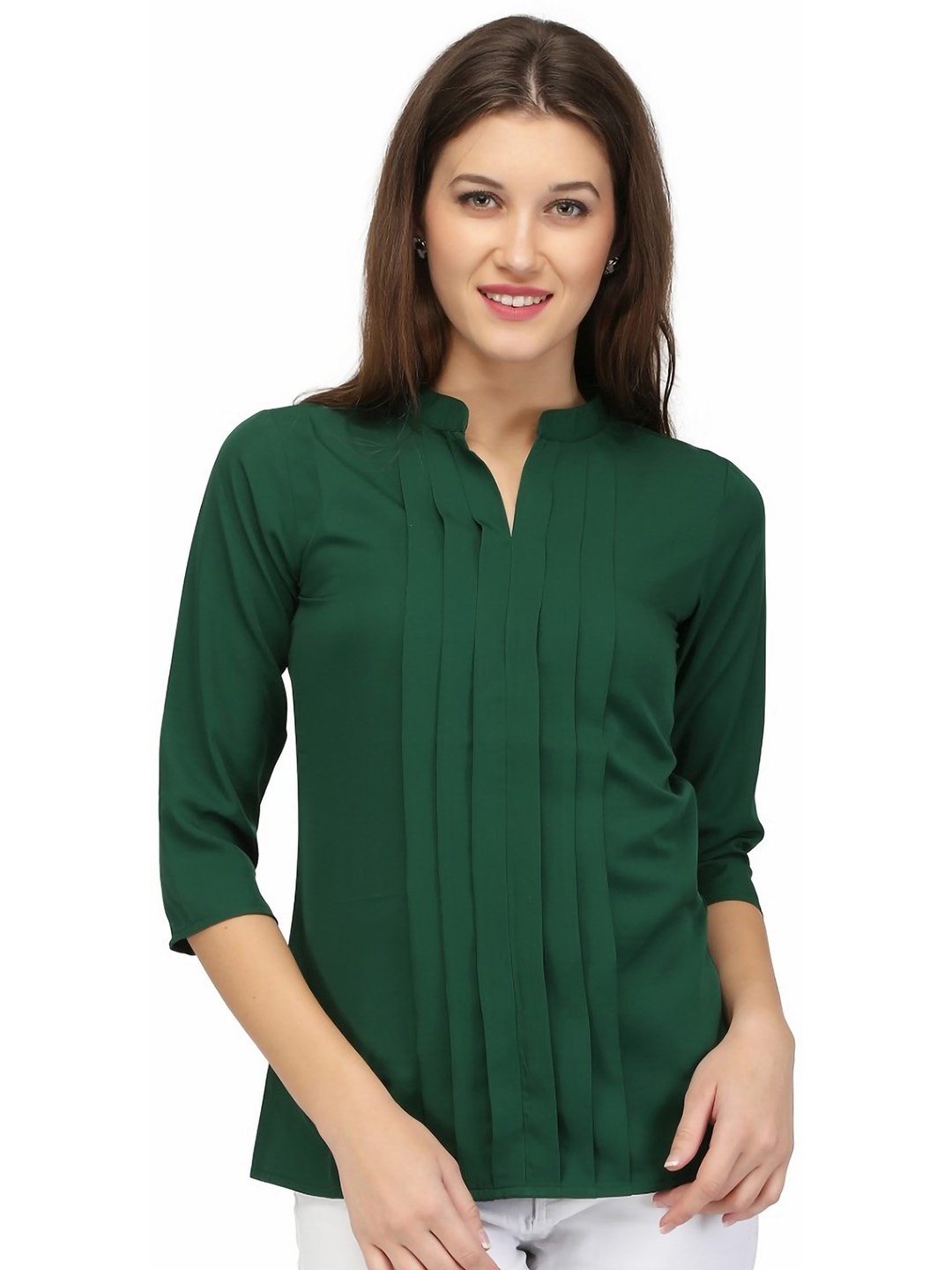 

Karmic Vision Mandarin Collar Crepe Top, Green