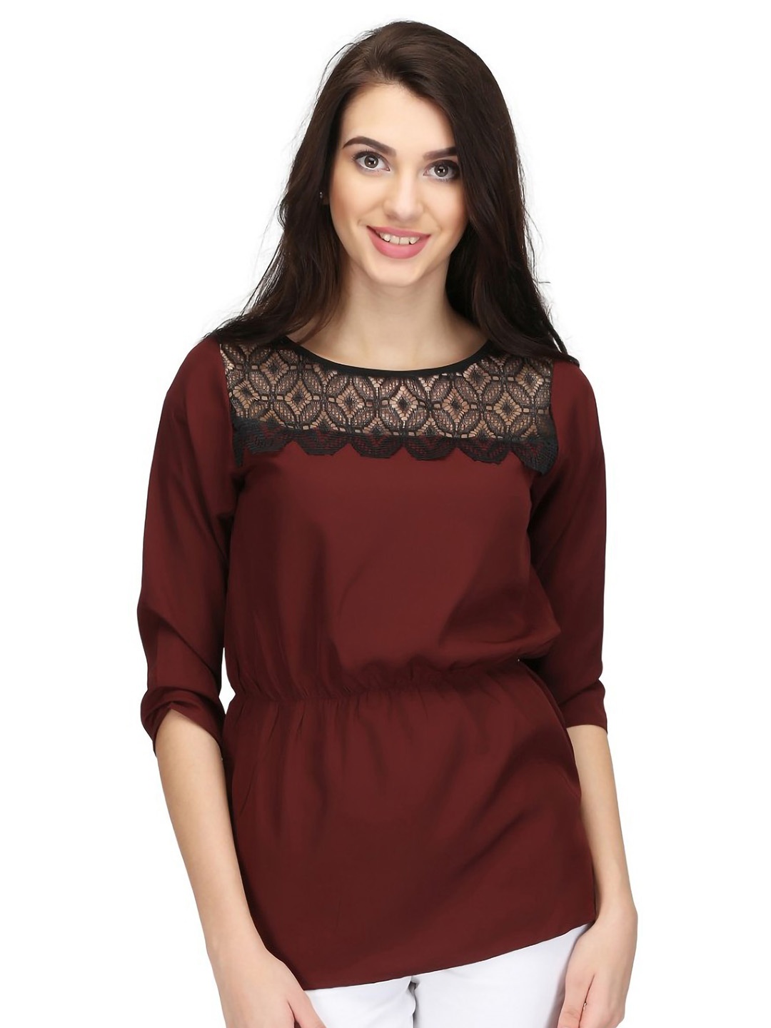 

Karmic Vision Crepe Cinched Waist Top, Brown