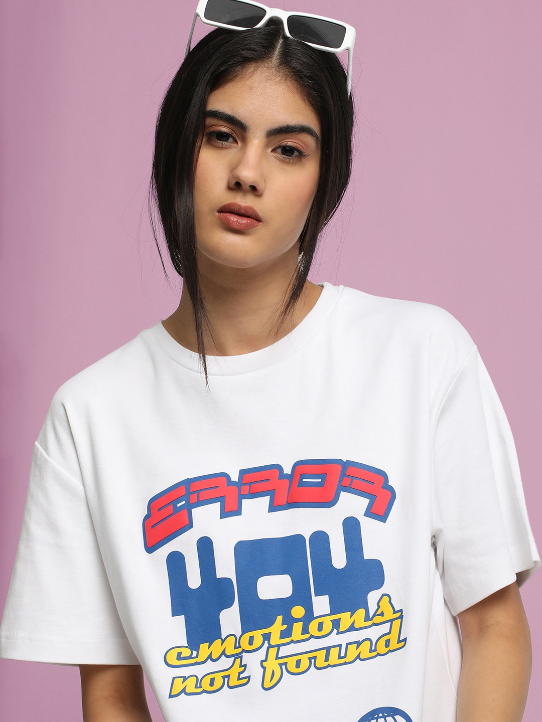 

Bene Kleed Typography Printed Drop-Shoulder Sleeves Pure Cotton Oversized T-shirt, White