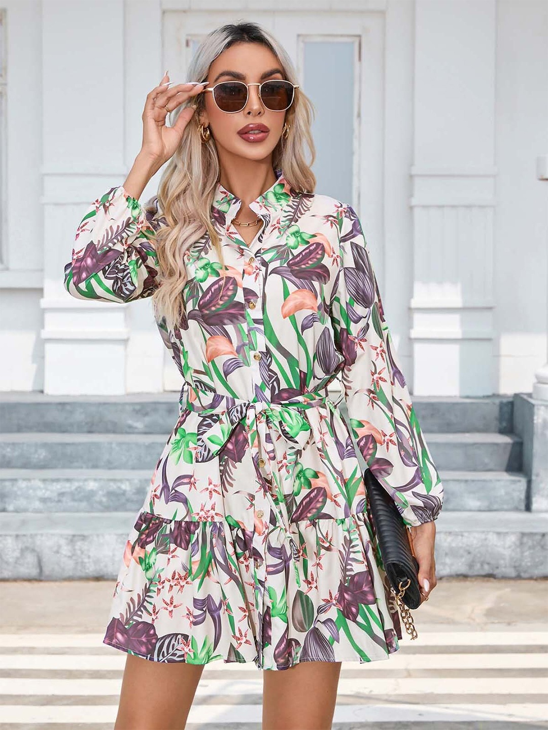 

StyleCast White & Green Floral Printed Shirt Dress