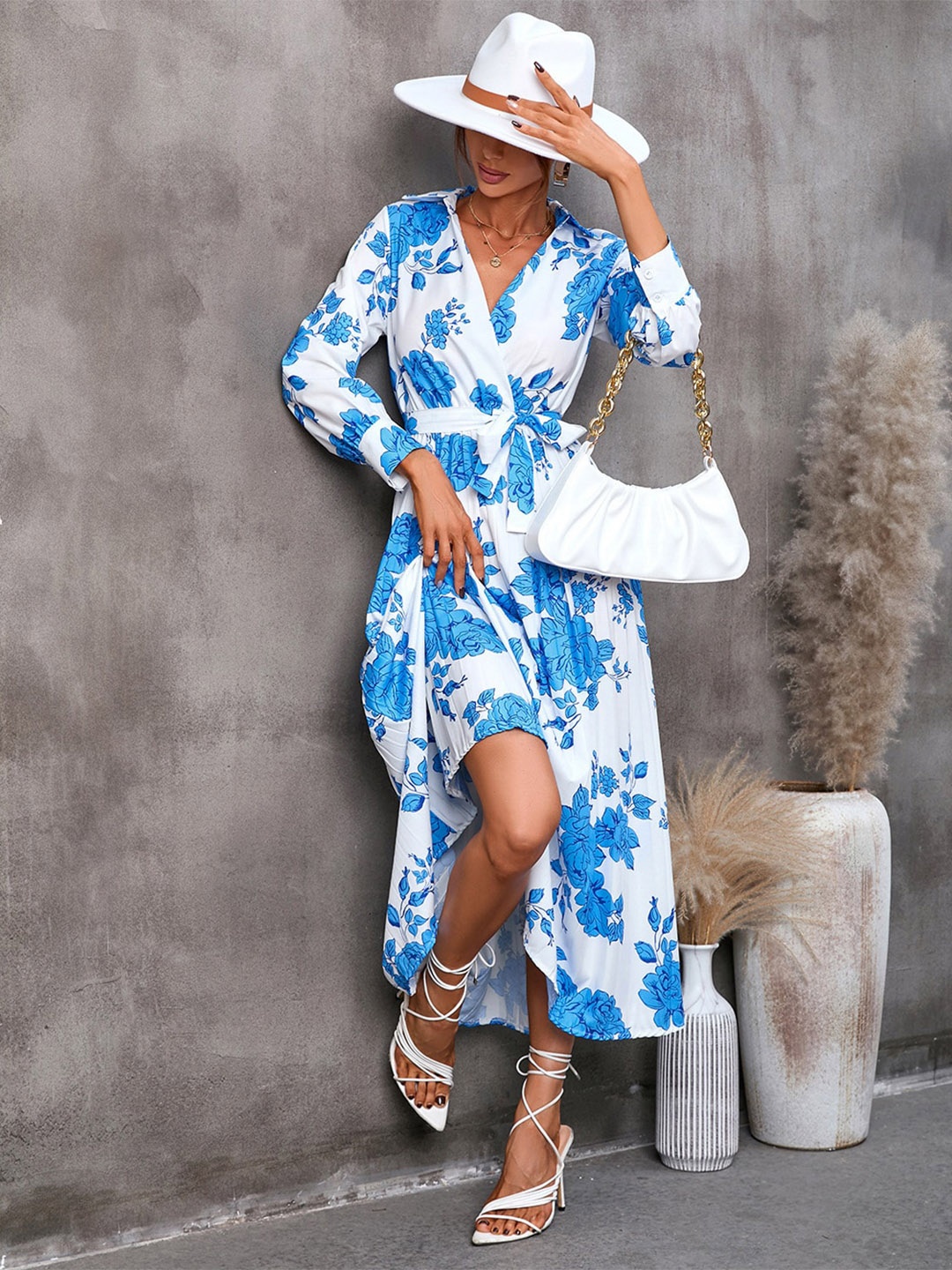 

StyleCast Floral Printed Shirt Collar A Line Maxi Dress, White