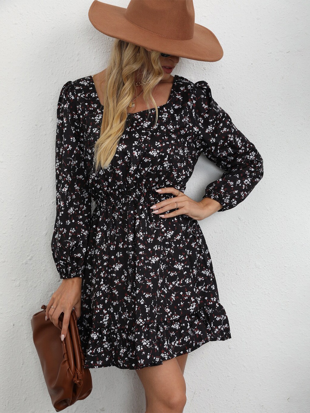 

StyleCast Print Puff Sleeve Fit & Flare Dress, Black