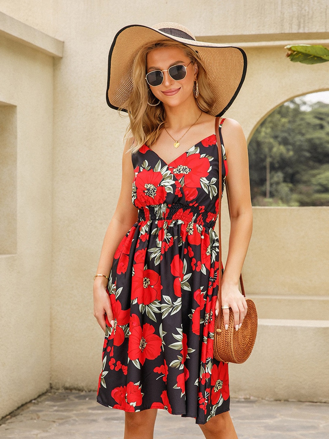 

StyleCast Floral Print Fit & Flare Dress, Black
