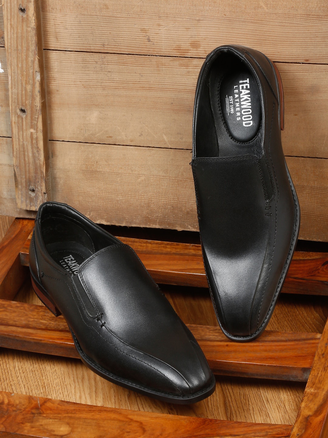

Teakwood Leathers Men Leather Formal Slip-Ons, Black