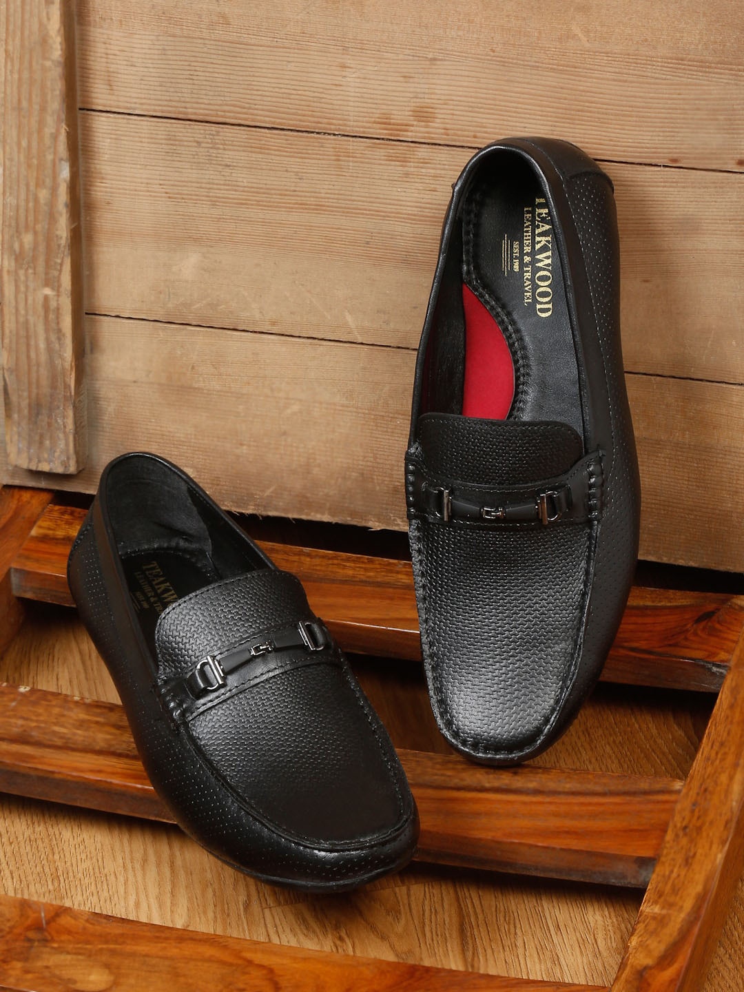 

Teakwood Leathers Men Leather Formal Slip-On Loafers, Black
