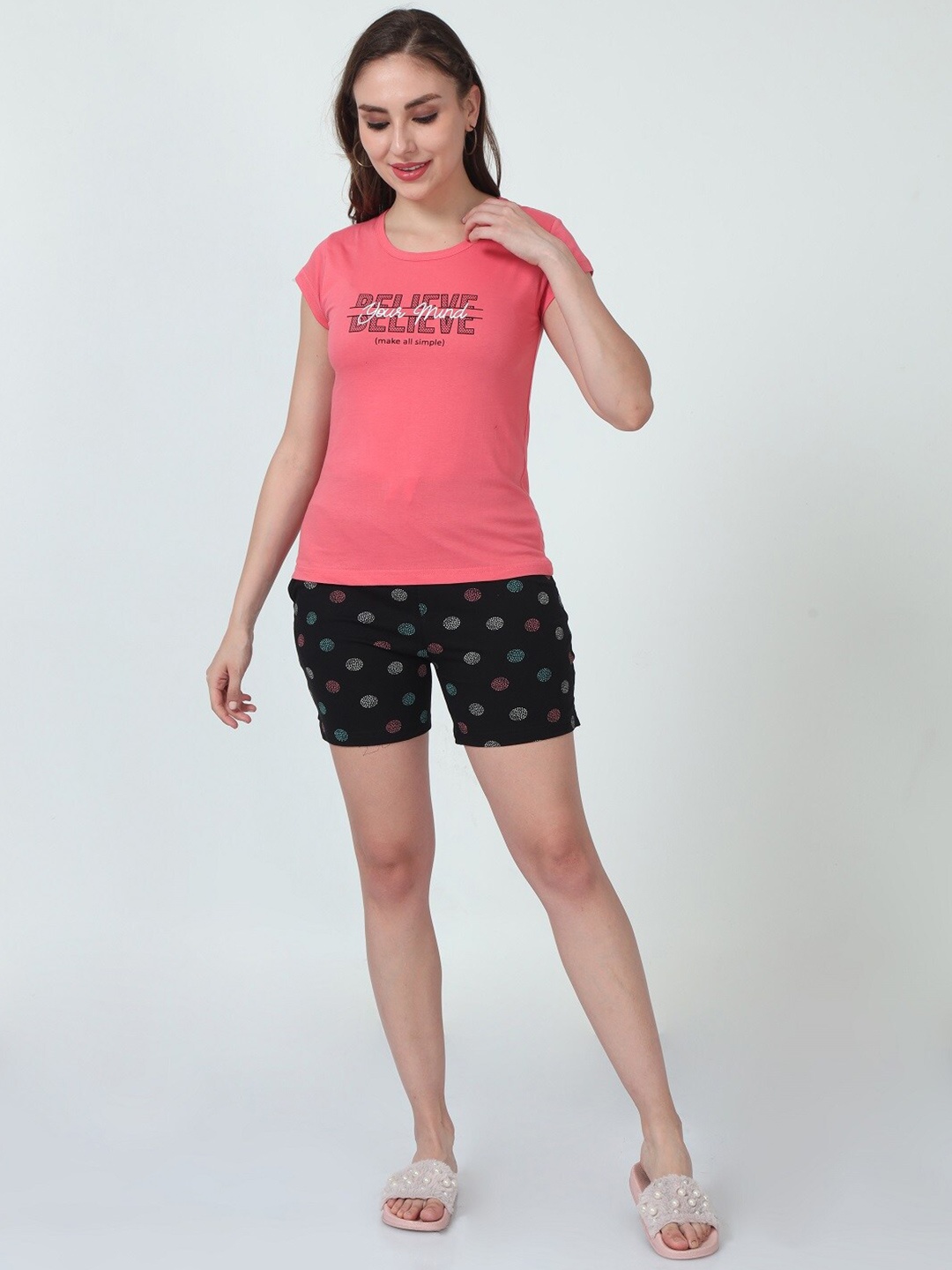 

ecott Printed Pure Cotton T-shirt & Shorts, Pink
