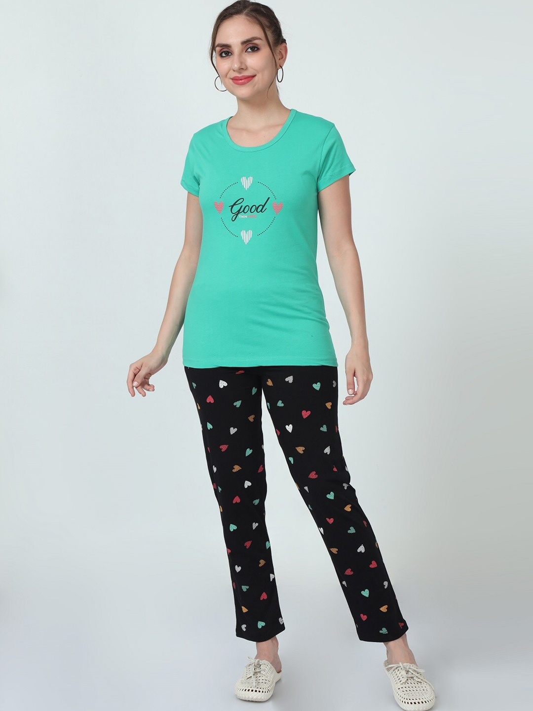 

ecott Printed Pure Cotton T-shirt & Pyjamas, Green