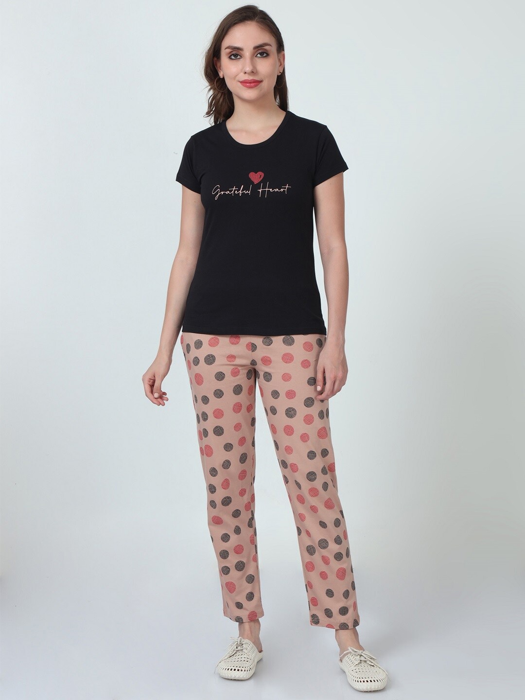 

ecott Typography Printed Pure Cotton Night suits, Black