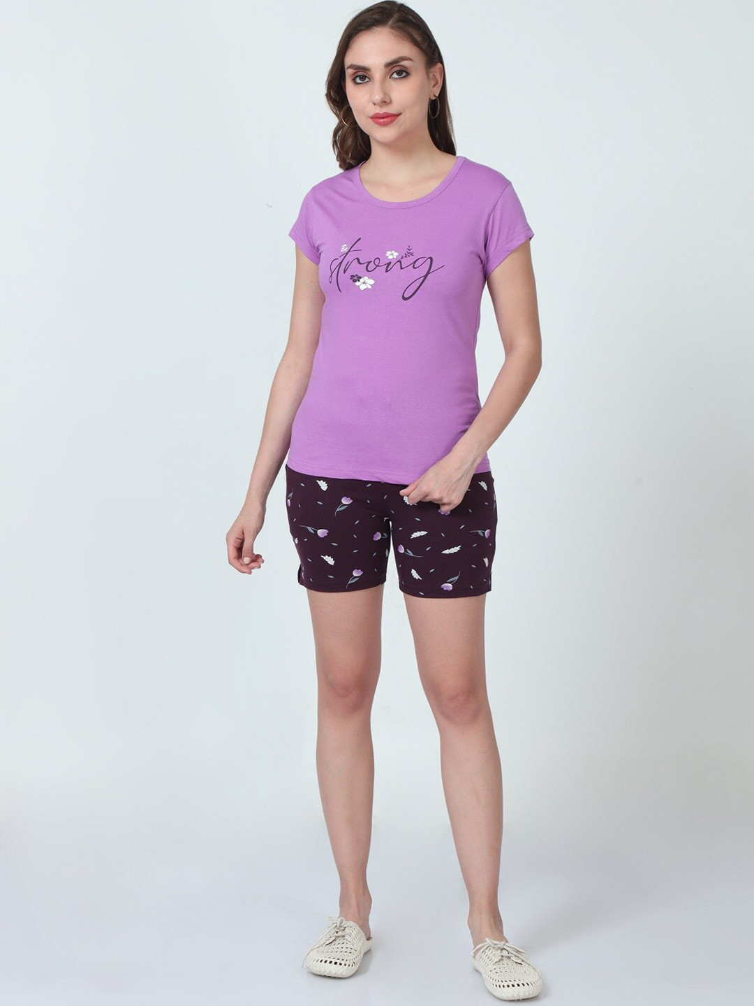 

ecott Printed Pure Cotton T-shirt & Shorts, Lavender