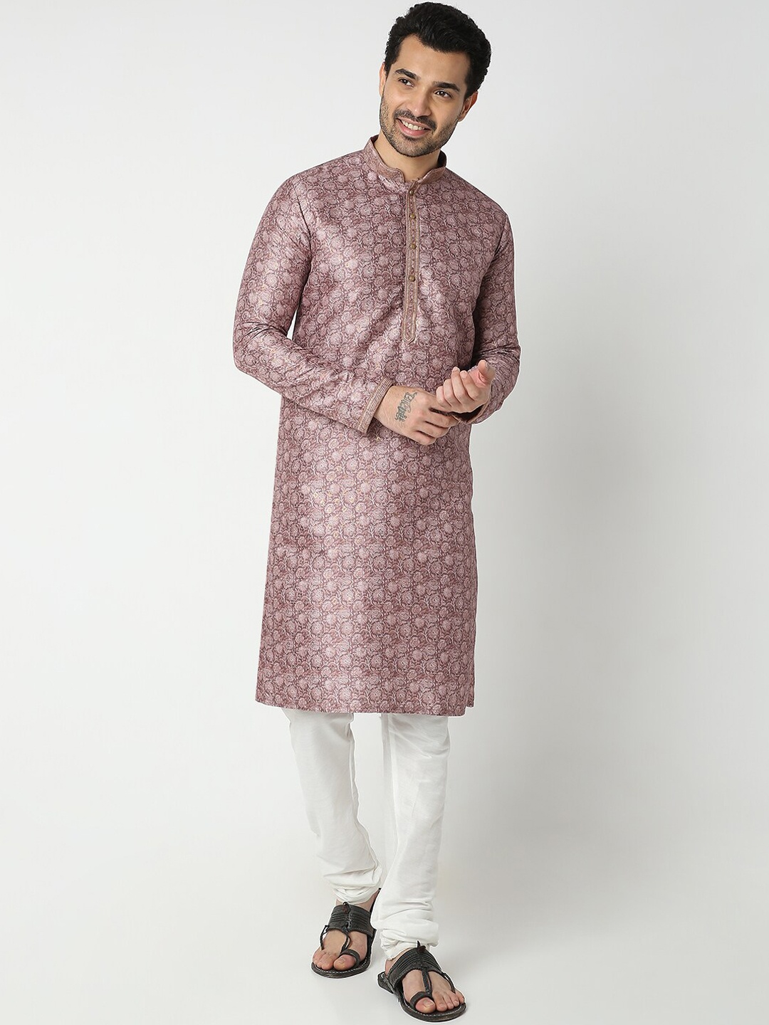 

Ethnicity Men Floral Printed Regular Kurta with Churidar, Rust