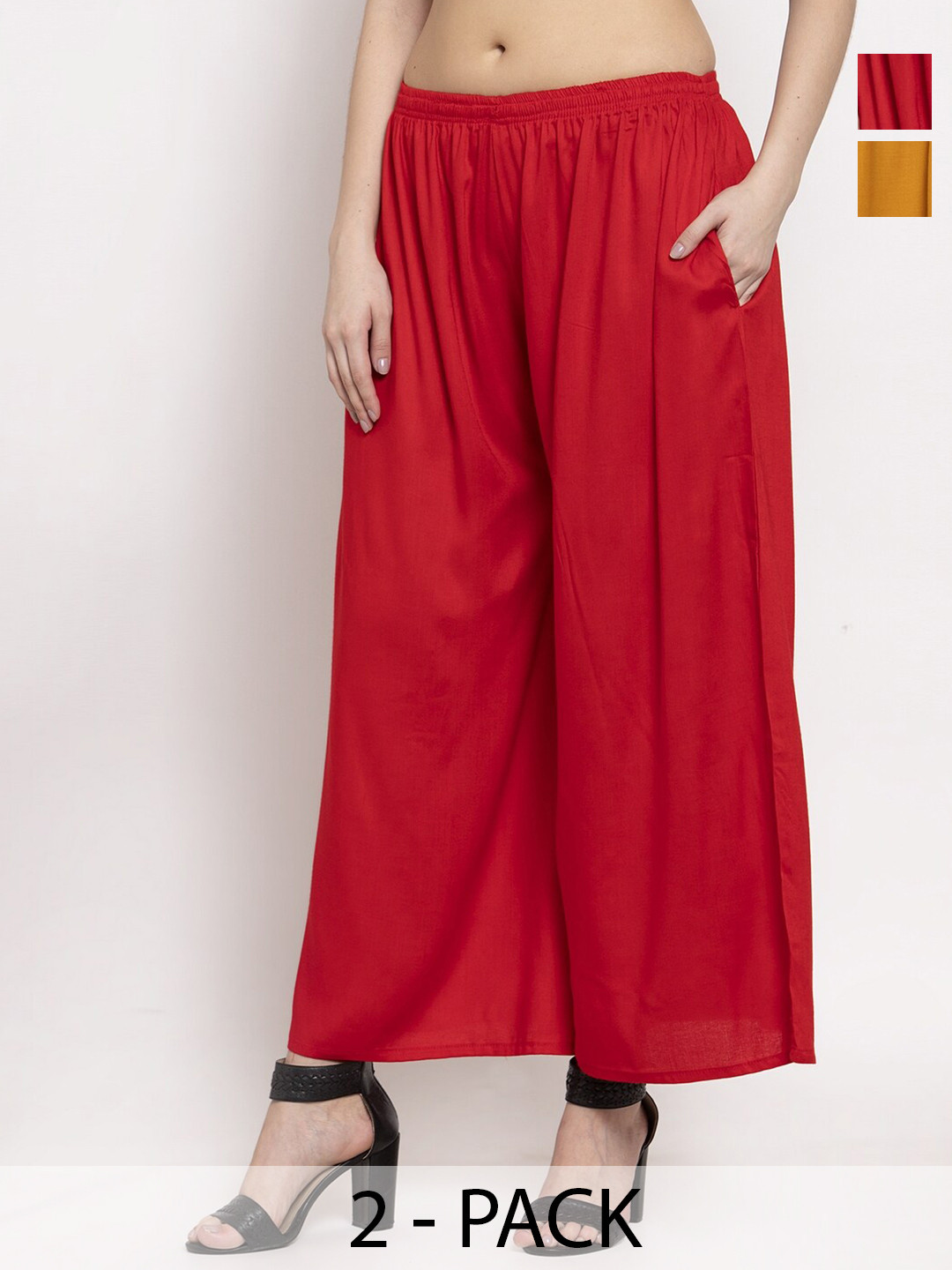 

Miaz Lifestyle Women Flared Palazzos, Red
