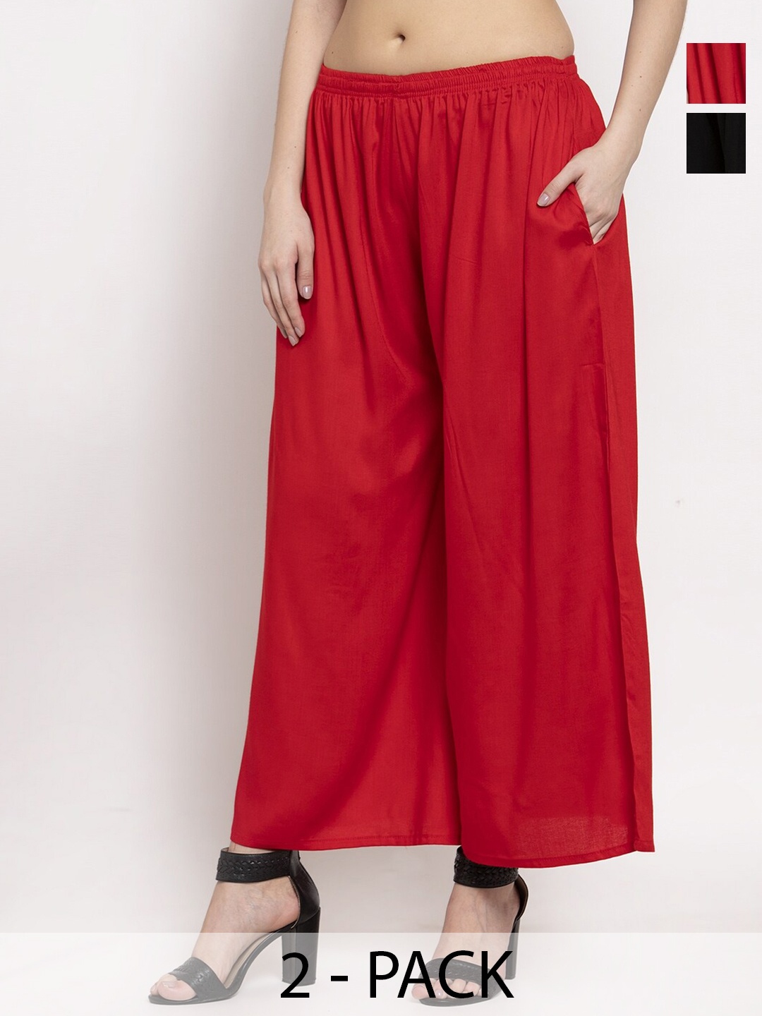 

Miaz Lifestyle Women 2 Flared Palazzos, Red