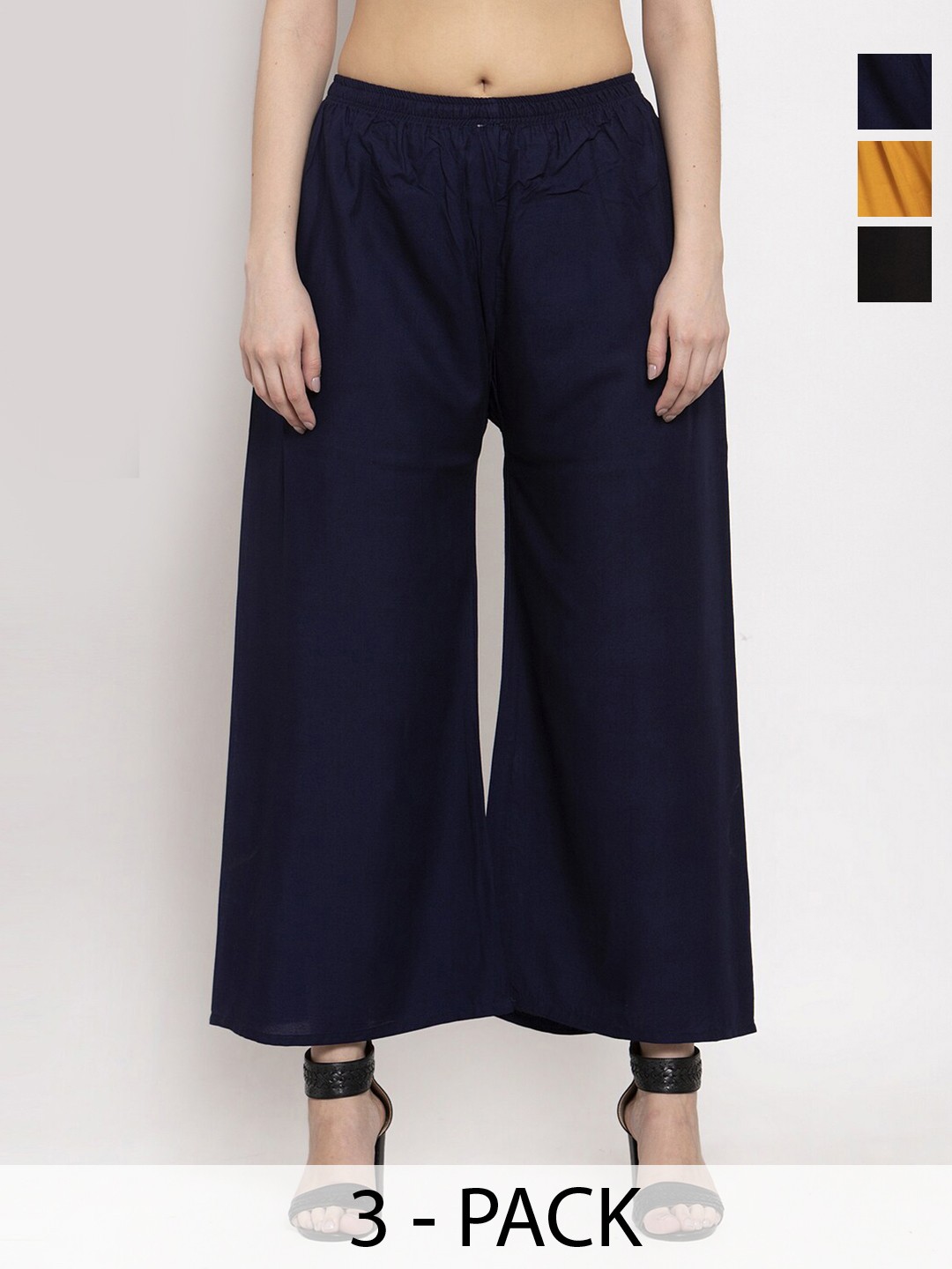 

Miaz Lifestyle Women 3 Flared Palazzos, Navy blue