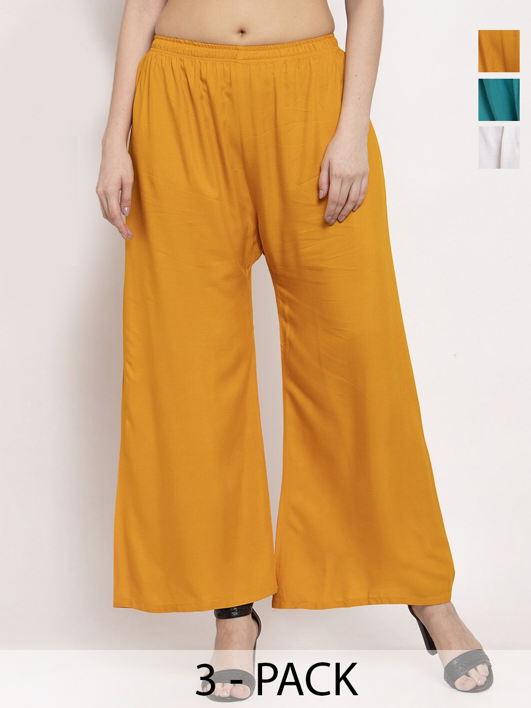 

Miaz Lifestyle Women 3 Flared Palazzos, Turquoise blue