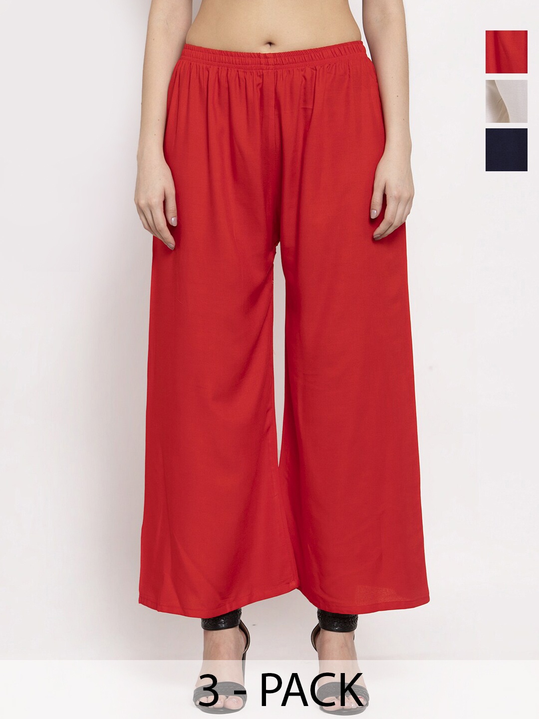 

Miaz Lifestyle Women 3 Flared Palazzos, Red