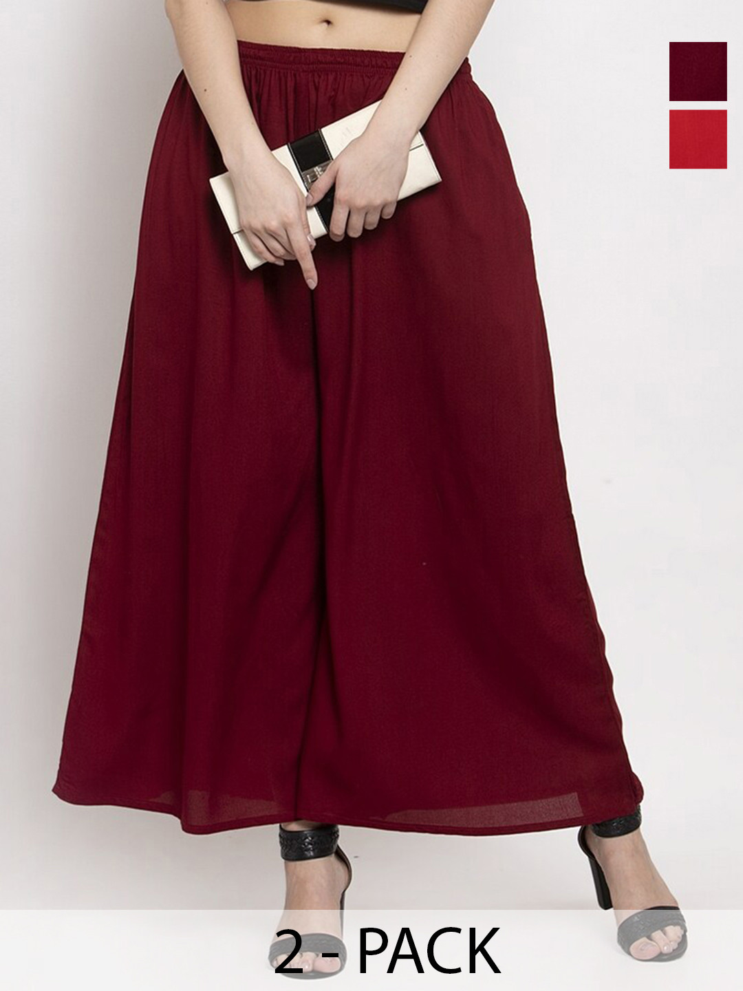 

Miaz Lifestyle Women Flared Palazzos, Red