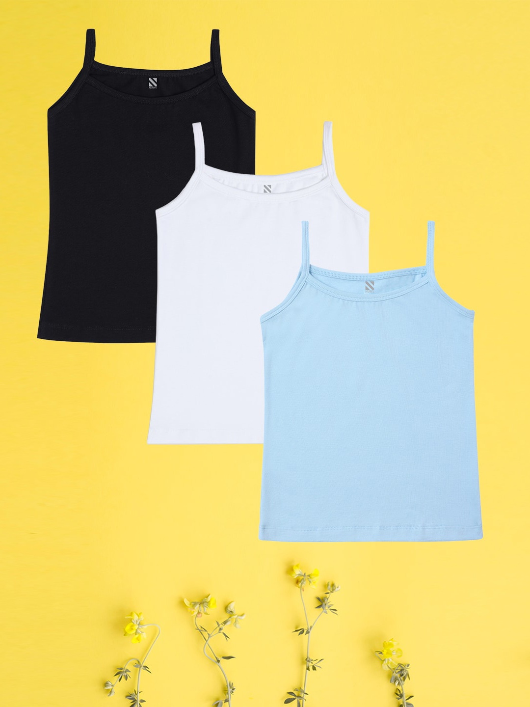 

NUSYL Girls Pack Of 3 Cotton Camisoles, Black