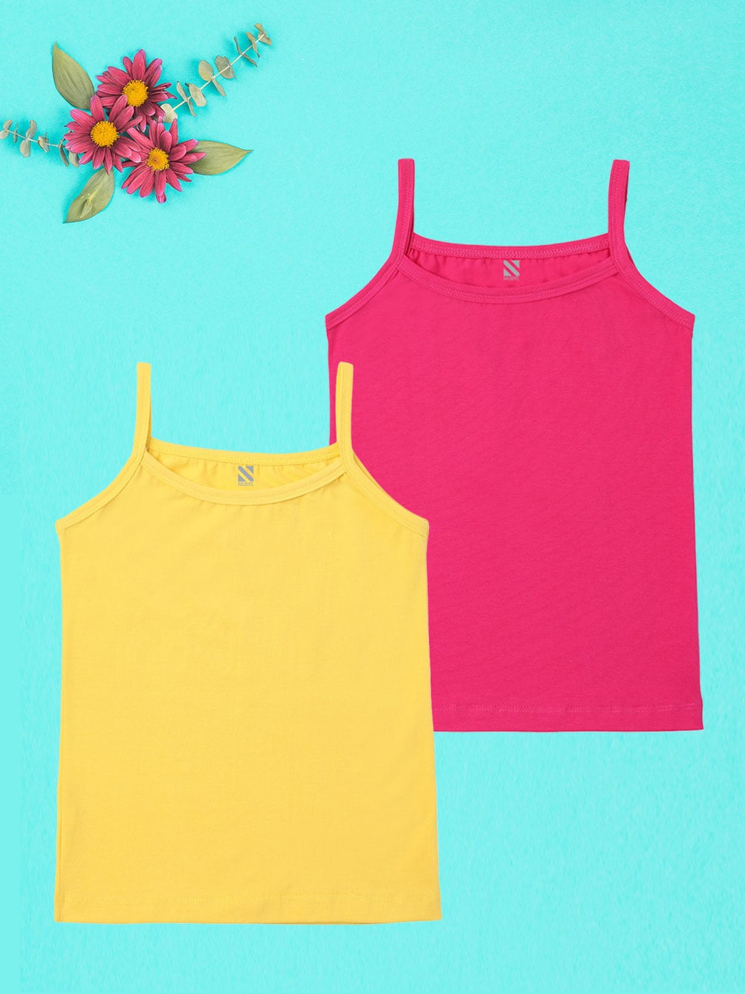 

NUSYL Girls Pack Of 2 Cotton Camisoles, Yellow