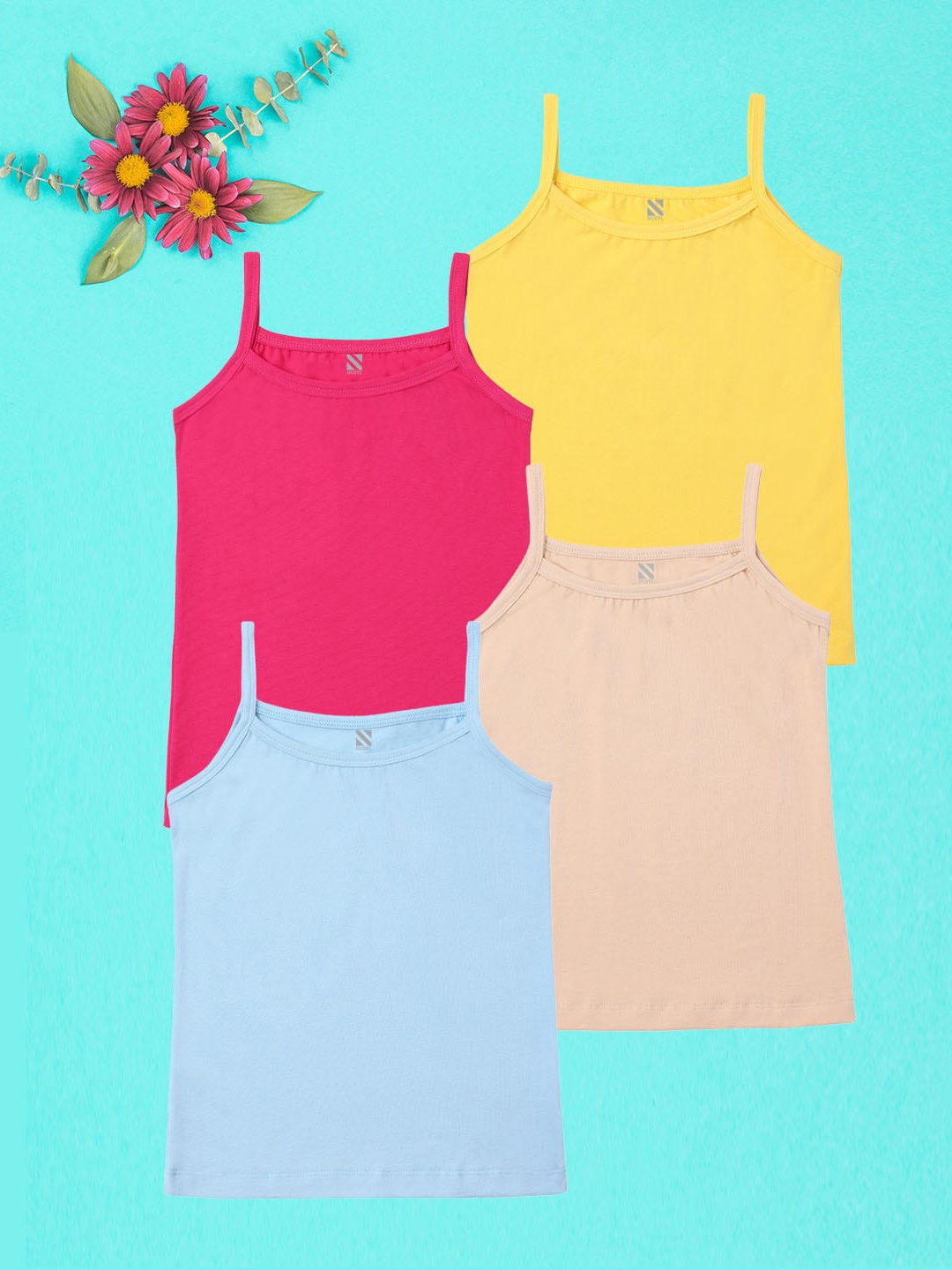 

NUSYL Girls Pack Of 4 Cotton Camisoles, Yellow