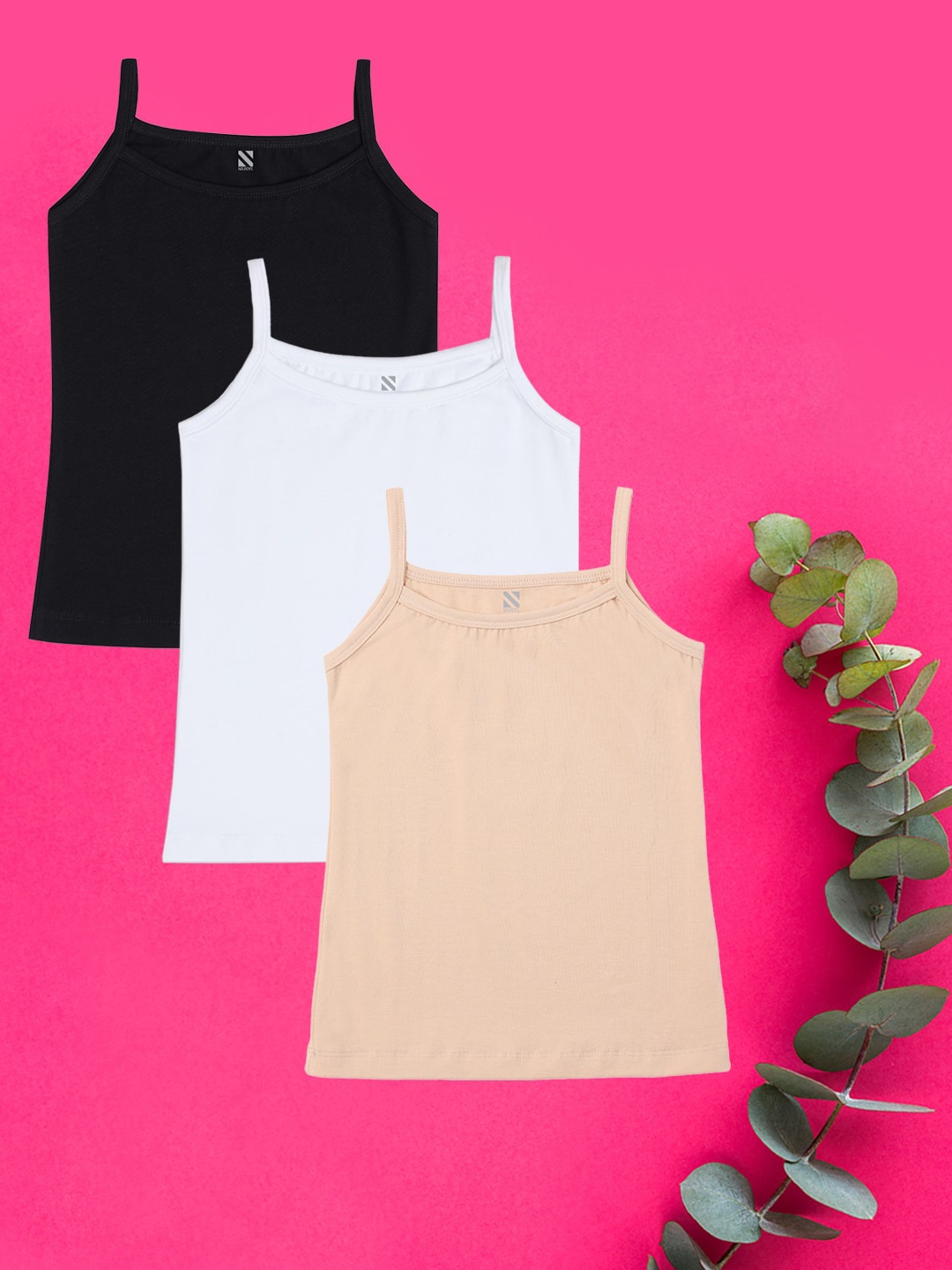 

NUSYL Girls Pack Of 3 Sleeveless Cotton Camisole, White