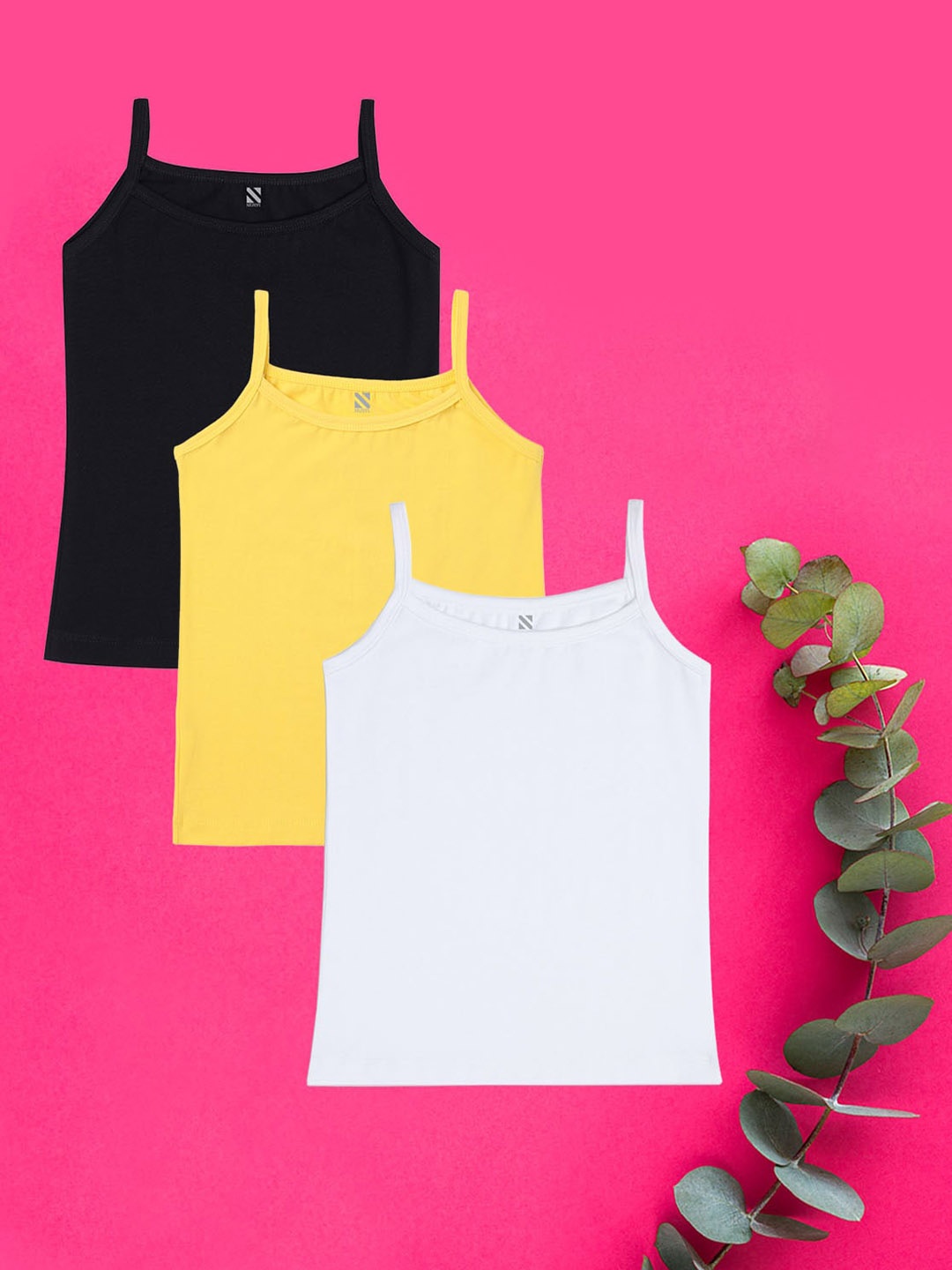 

NUSYL Girls Pack Of 3 Cotton Camisoles, Black