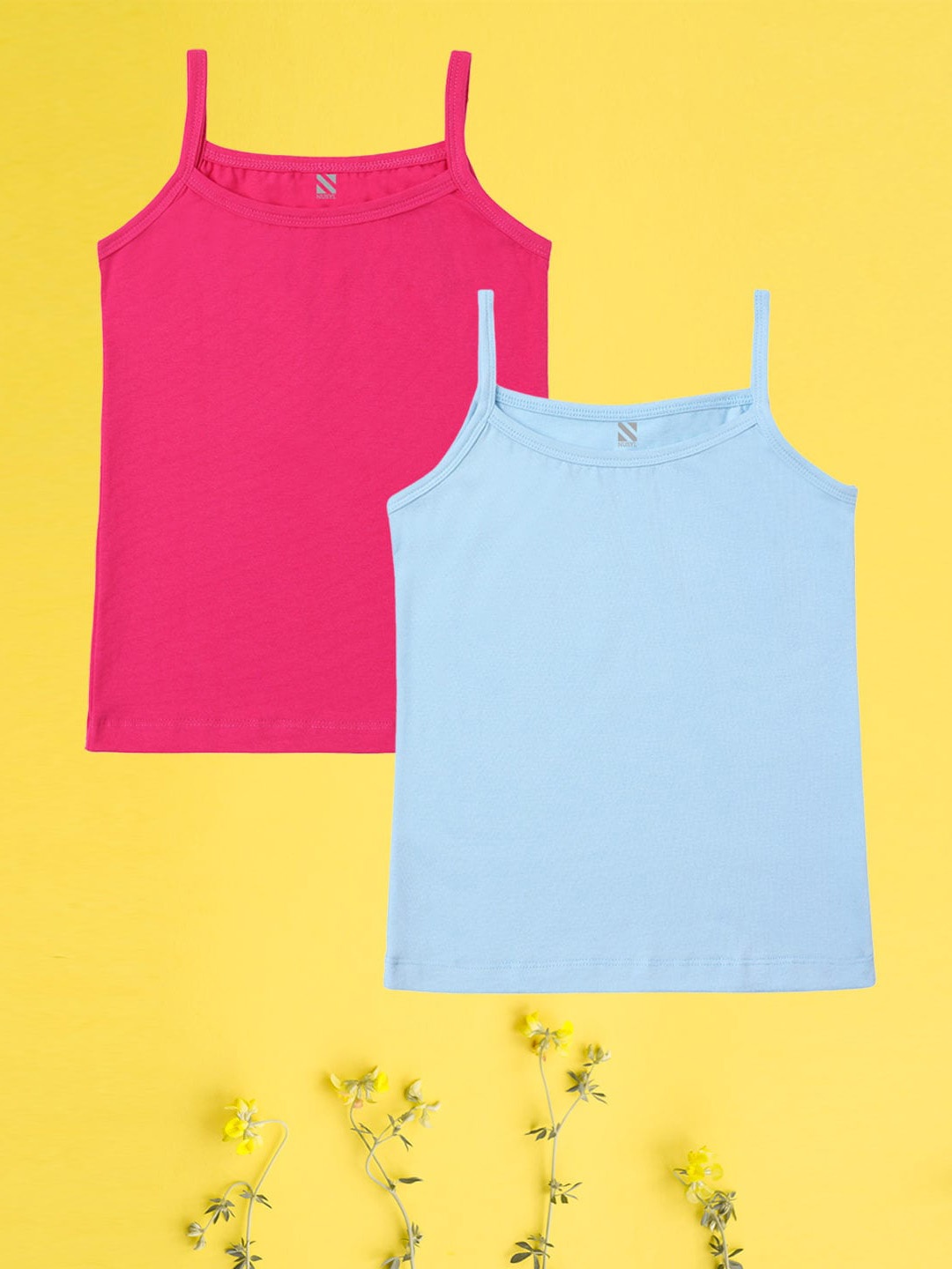 

NUSYL Girls Pack Of 2 Pure Cotton Camisoles, Pink