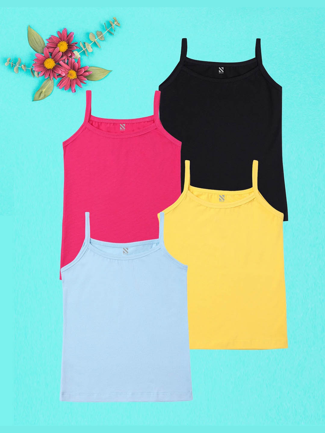 

NUSYL Girls Pack Of 4 Cotton Camisoles, Black