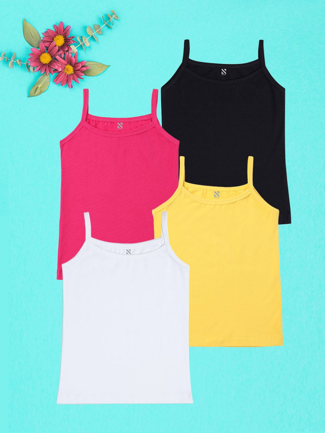 

NUSYL Girls Pack Of 4 Cotton Camisoles, Black