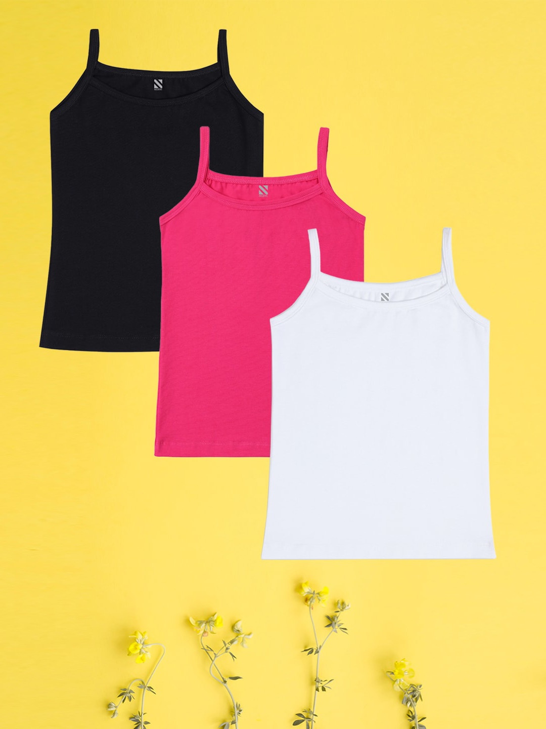 

NUSYL Girls Pack Of 3 Non Padded Camisoles, Black