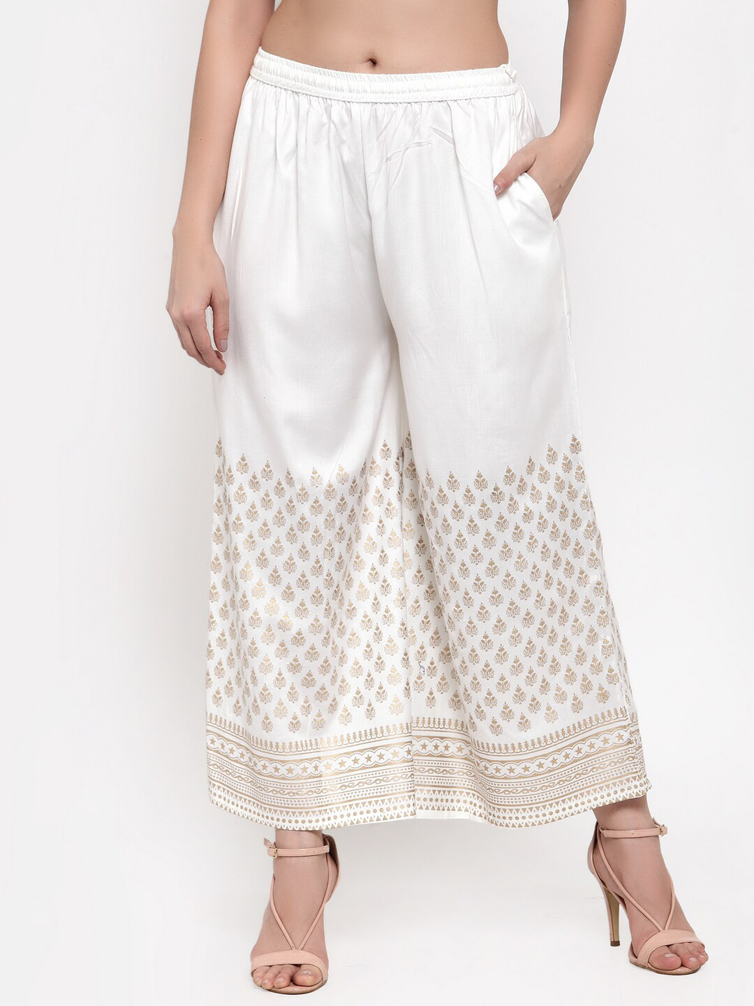 

Miaz Lifestyle Women Ethnic Motifs Printed Palazzos, White