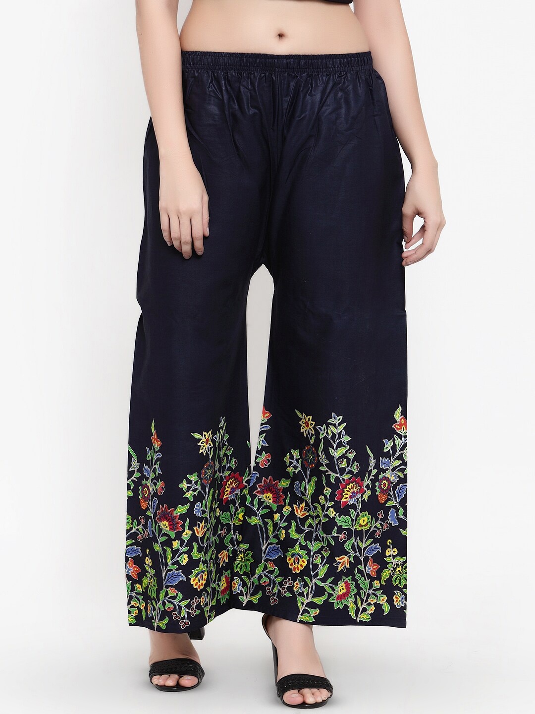 

Miaz Lifestyle Women Ethnic Motifs Hem Design Palazzos, Navy blue